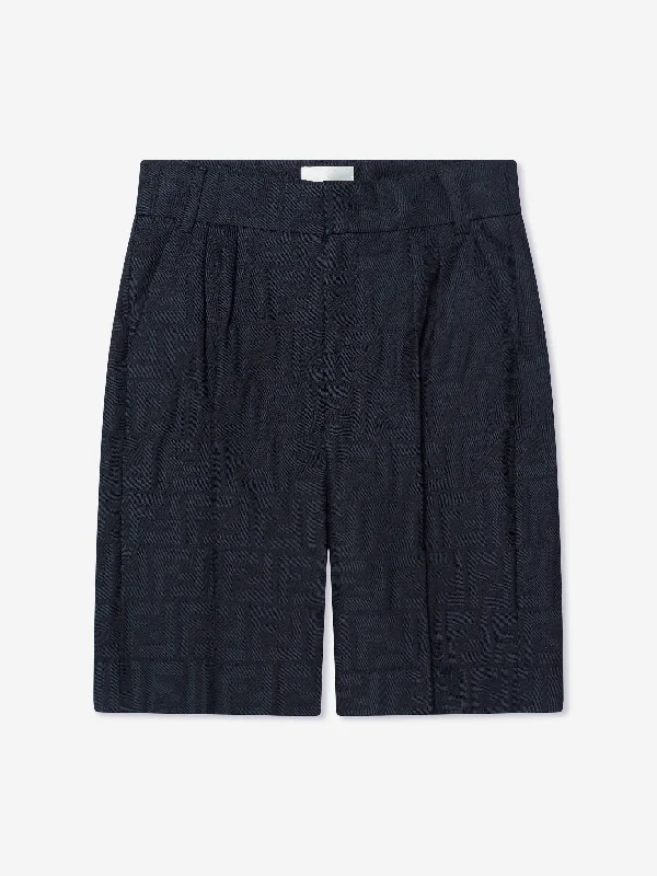 Fendi Boys FF Logo Bermuda Shorts in Navy