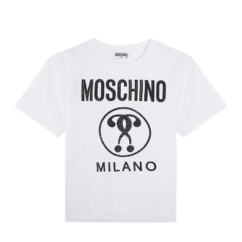 Moschino Kids White Diamantes Logo T-Shirt