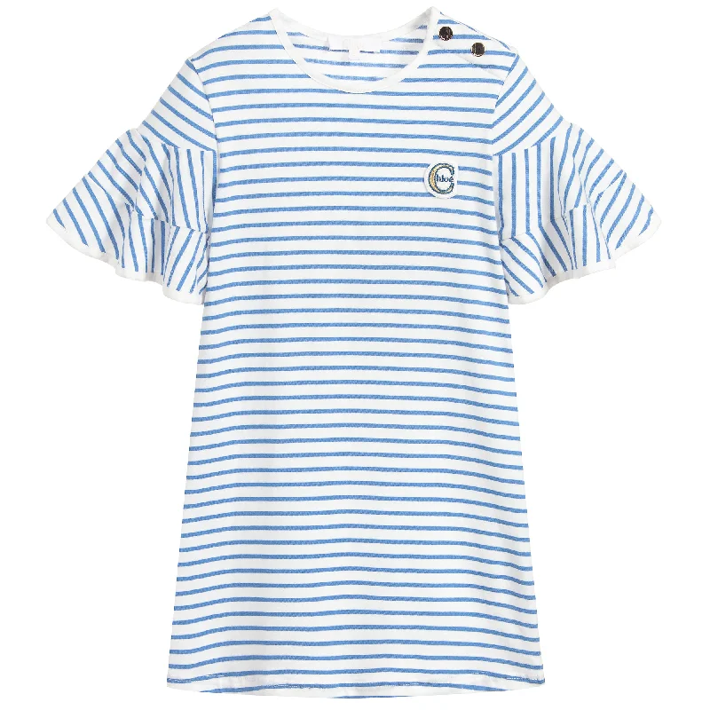 Girls Light Blue Striped Dress