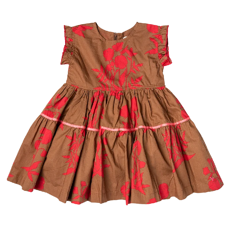 Girls Polly Dress - Latte Botanical