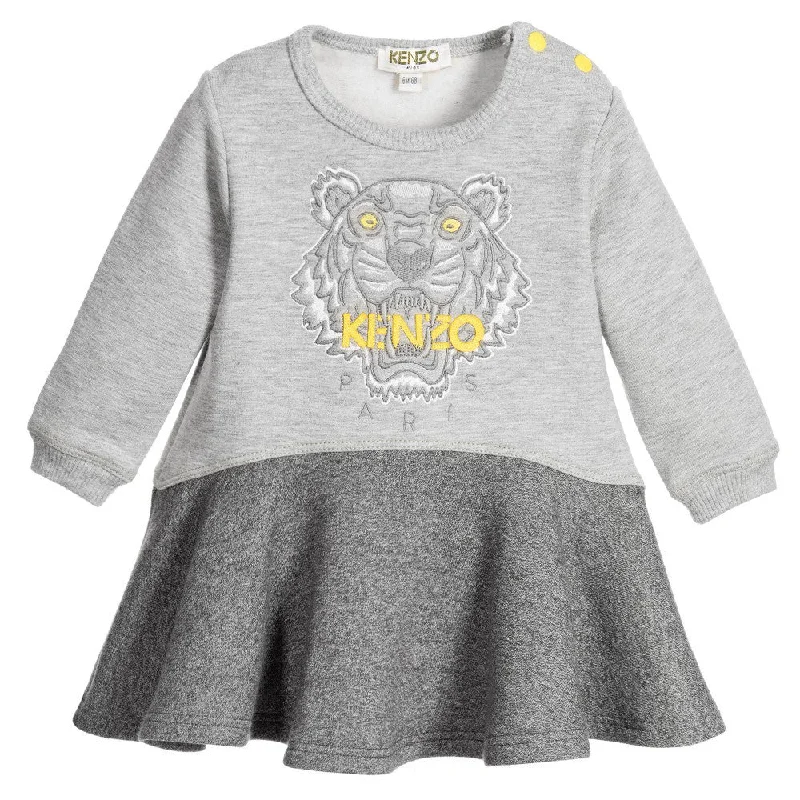 Baby Girls Grey Tiger Sweatshirt-Dress