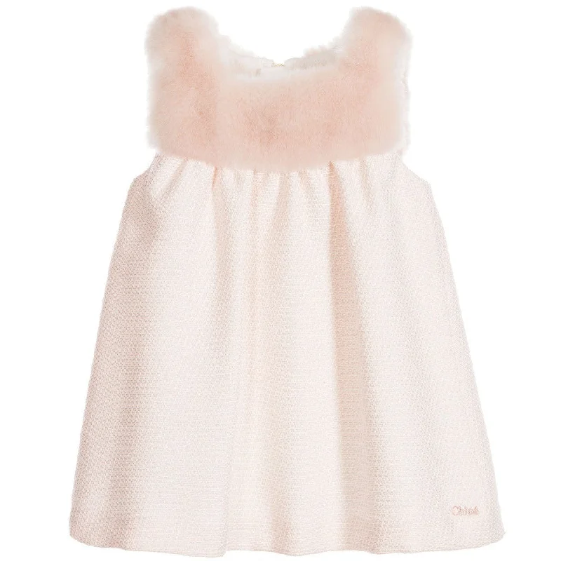 Baby Girls Light Pink Dress with Fur